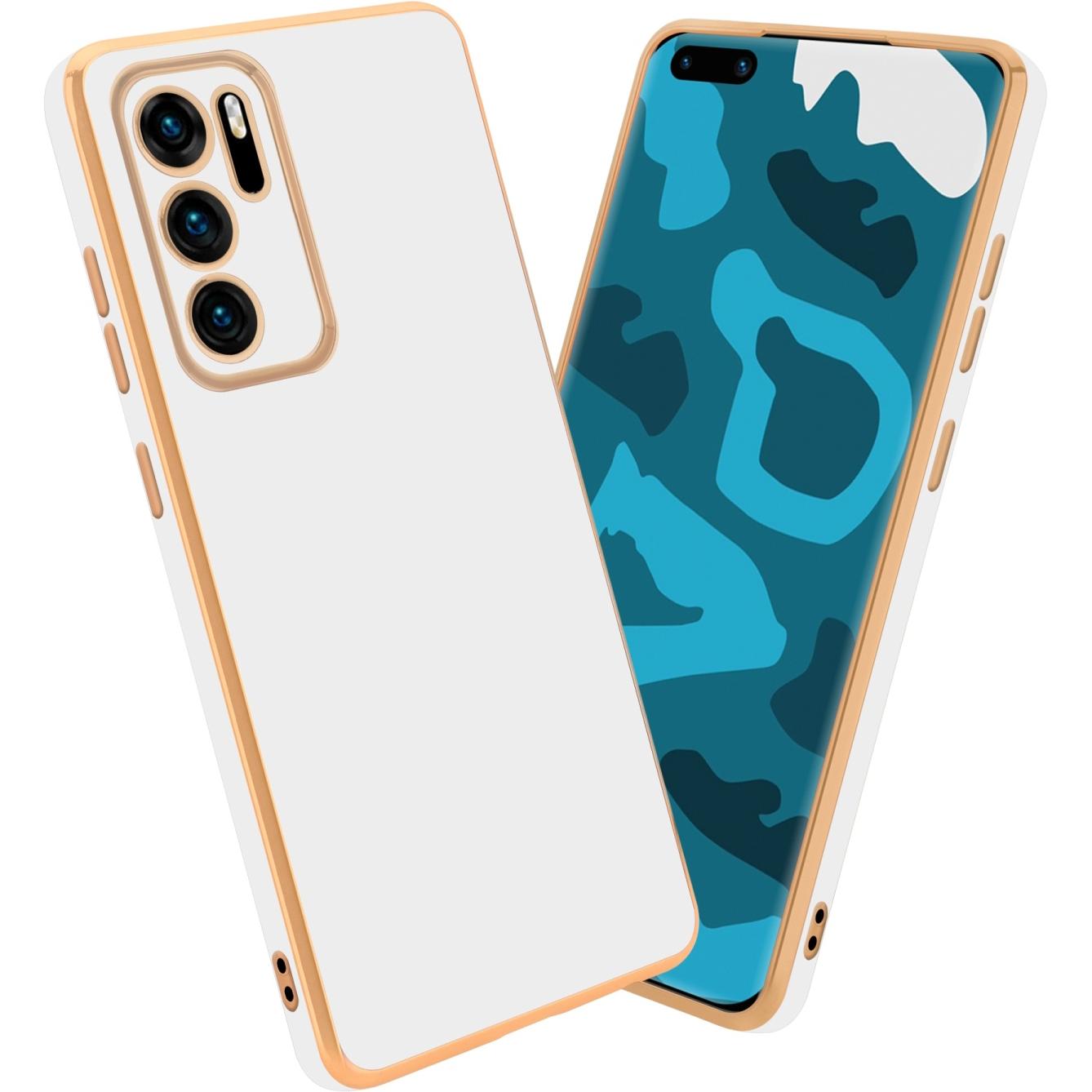 Cadorabo Hülle für Huawei P40 im TPU mit Kameraschutz LM130 Style (Huawei P40), Smartphone Hülle, Weiss