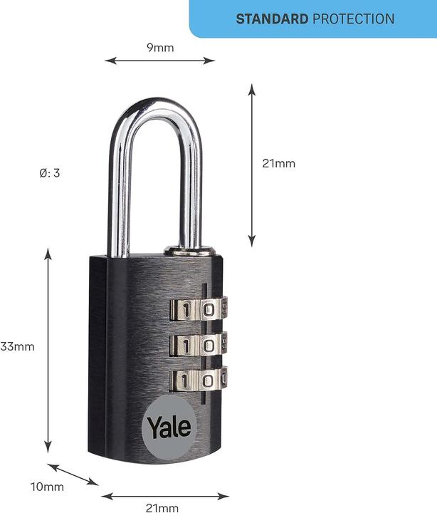 Actual product image Yale YE3CB/20/121/1/BK Padlock 20 mm Black Combination lock