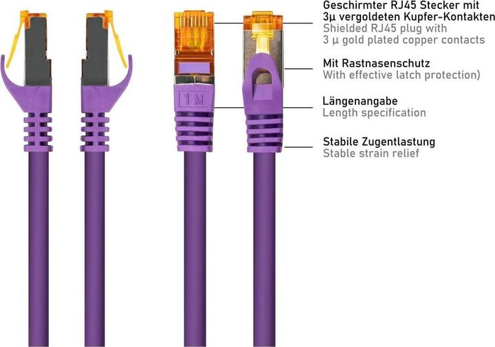 Produktbild Varia Cat. 7 Patchkabel, TPE, violett, 10m – Netzwerk, 10 Gigabit (S/FTP, CAT7, 10 m)