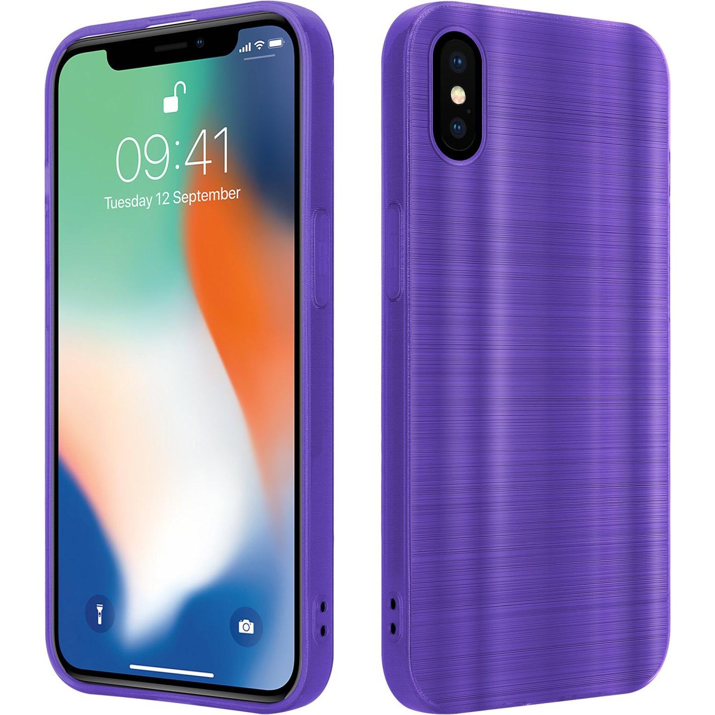 Thumbnail - Cadorabo Hülle für Apple iPhone X / XS im TPU Brushed Kameraschutz LM160 Style (Apple iPhone X), Smartphone Hülle, Viole...