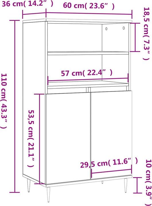 Image du produit vidaXL Highboard (60 x 36 x 110 cm)