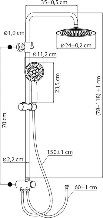 Image du produit Sanitop Système de douche complet en chrome.
