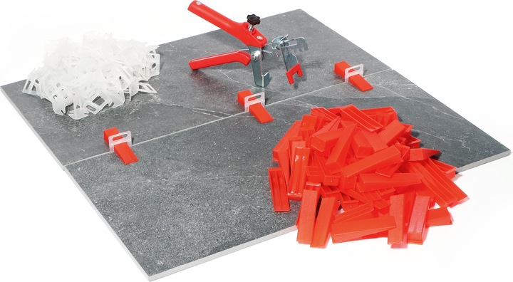 XPOtool Fliesen Nivelliersystem Set 100 Keile 100 Laschen 1,5mm Nivellierzange