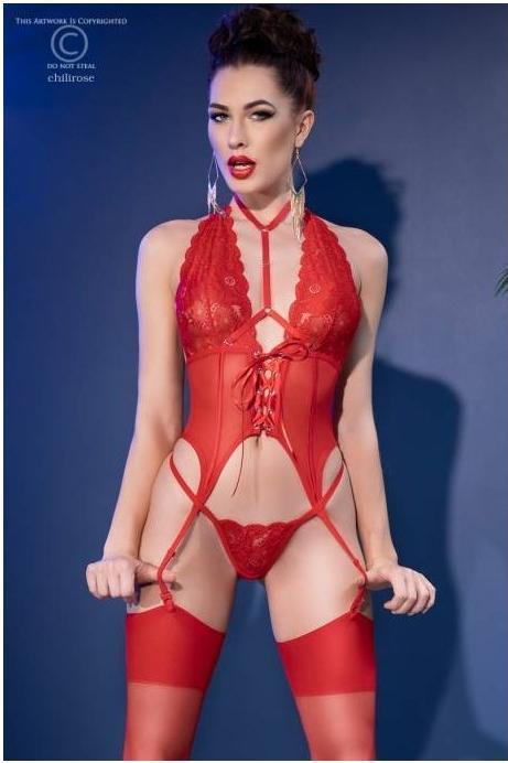 Produktbild Chili Rose Set Strapshemd / String / Strümpfe (S)