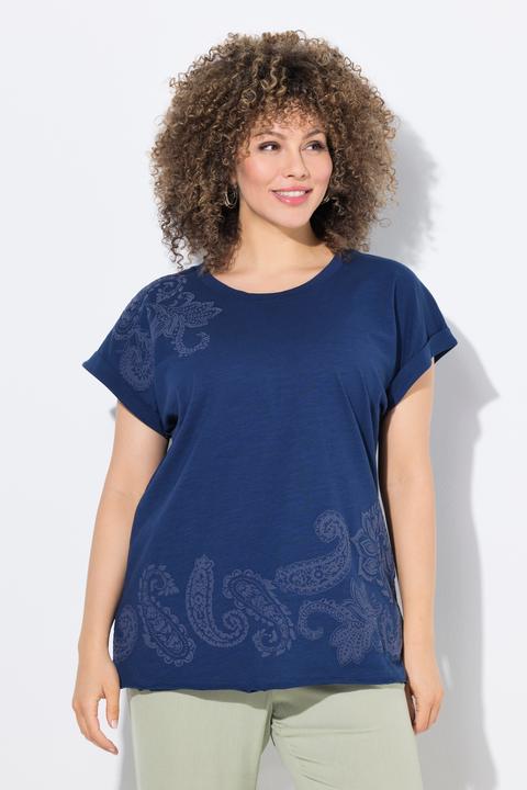 Actual product image Ulla Popken Textured Paisley Motif Cap Sleeve Tee (58)