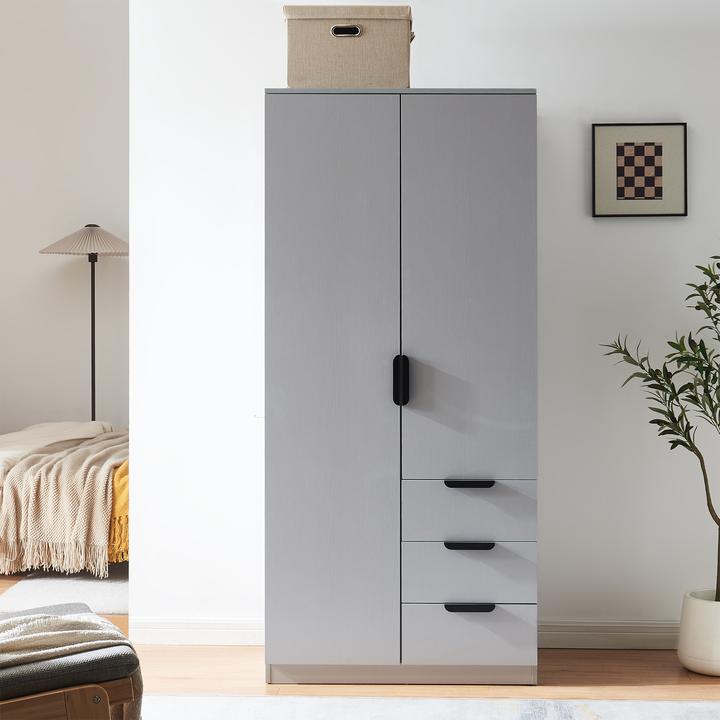 Produktbild En.Casa Kleiderschrank Eiselfing 176x80x52 cm 3 Schubladen Grau