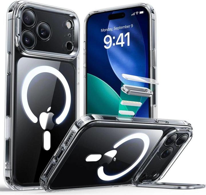 Actual product image ESR Classic Hybrid Magnetic Case (Camera Control, Stash Stand), for iPhone 17 Pro, Clear (Apple iPhone 17 Pro)
