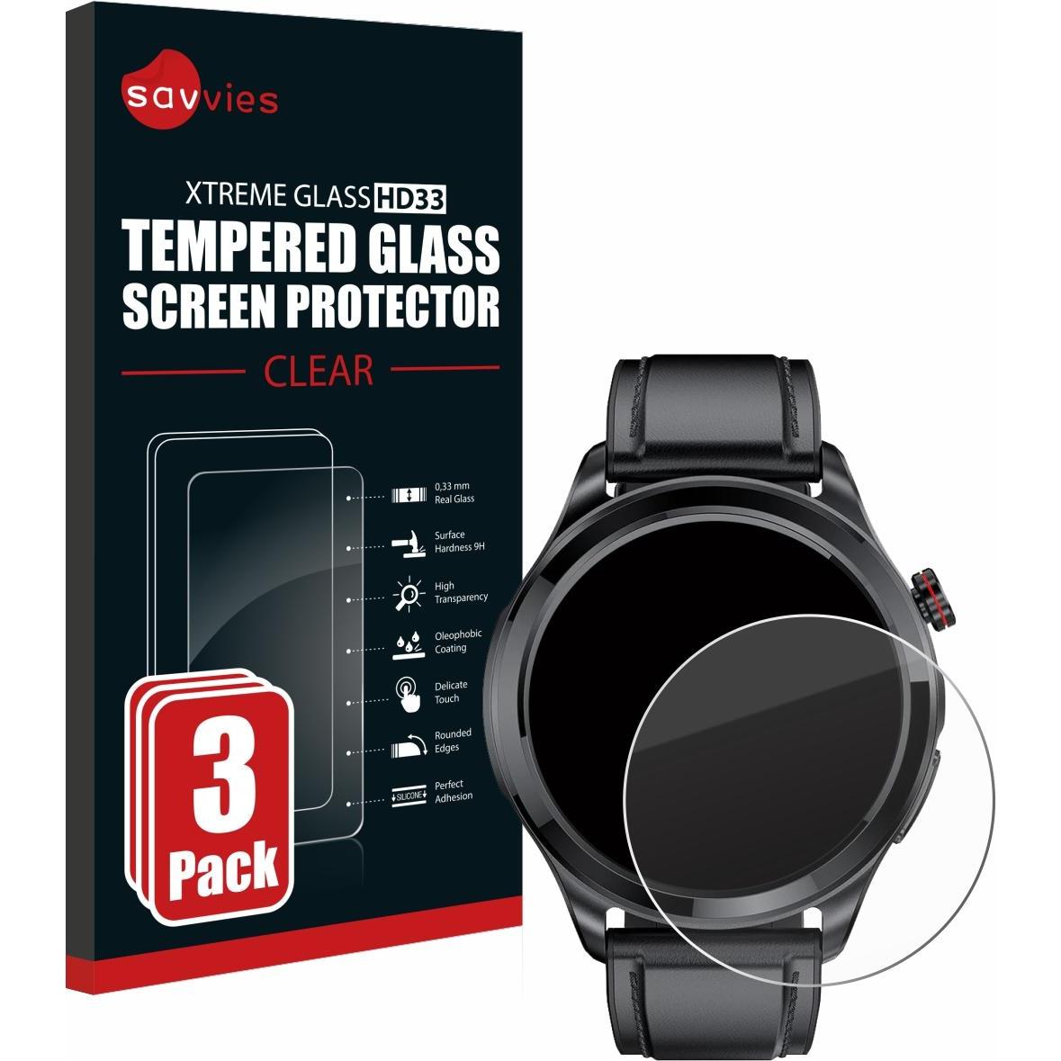 Savvies Panzerglas Schutzglas Displayschutz, Smartwatch Schutzfolie, Transparent