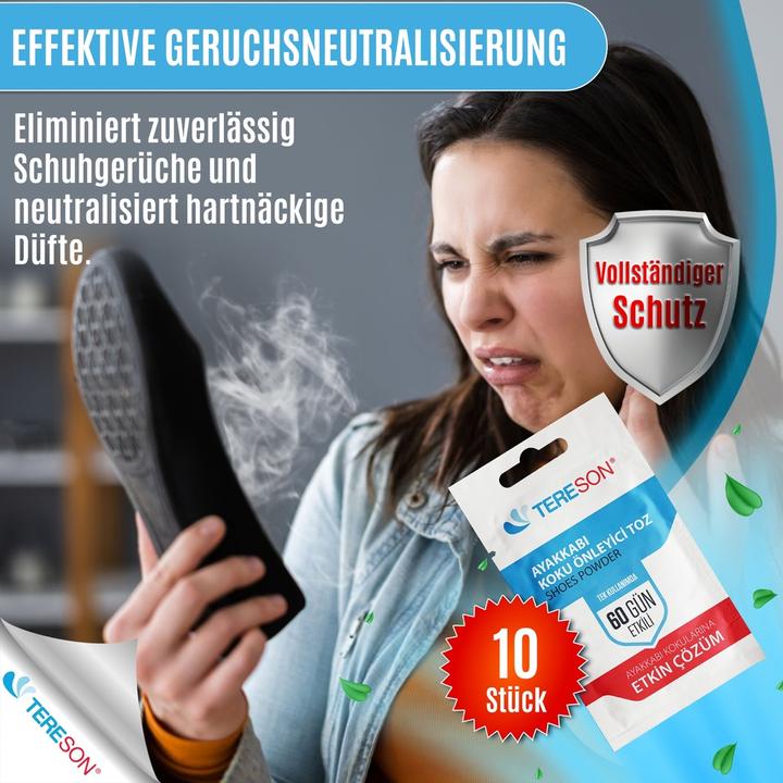 Actual product image Tereson Foot deodorant, shoe odour prevention powder, 60-day effect, pack of 10 (Foot deodorant & powder)