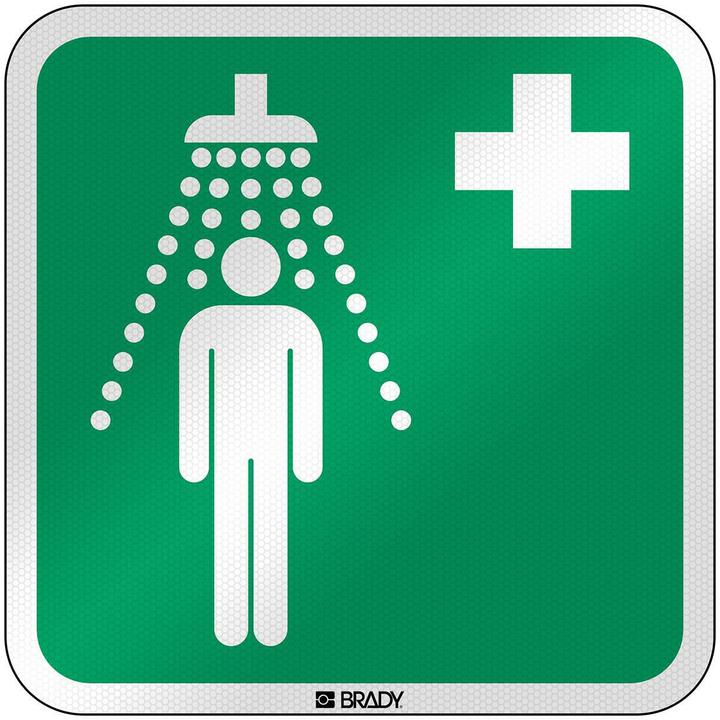 Produktbild Brady E/E012/NT/RFL-390x390-1, ISO Sicherheitsschild - Notdusche, Laminierte reflektierende Beschi