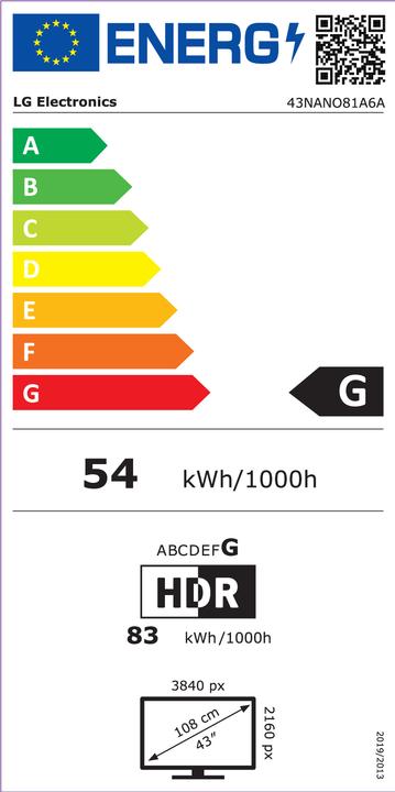 Energie-Label LG 43NANO81A6A (43", Nano-Cell, 4K, 2025)