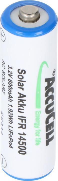 Produktbild Solar Akku IFR 14500 AA, Akku mit Kopf ungeschützt (AA, 600 mAh)