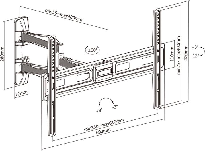 Image du produit Value Support mural pour TV, flexible, élégant (Mur, 70", 35 kg)