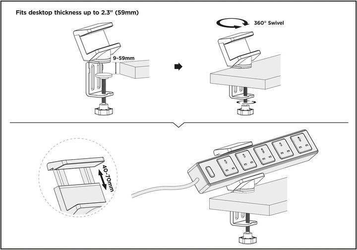 Image du produit Value Pince de table pour multiprise, pivotant à 360