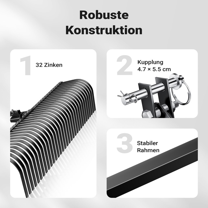 Produktbild Wiltec Rasentraktor Heuharke 152cm Heurechen Rechen Laubrechen Gartenrechen