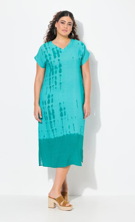 Produktbild Ulla Popken Kaftan, Leinenmix, Batikdruck, V-Ausschnitt, Halbarm (54)