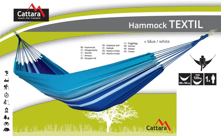 Produktbild Cattara Hammock Textil - blue-white 200 x 100 cm (120 kg)