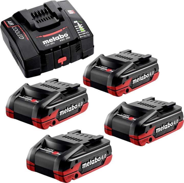Produktbild Metabo Basis Set 4x LiHDX Akkupack 18 V 4,0 Ah Akku ( 4x 624974000 ) + ASC 290 Ladegerät ( (18 V)