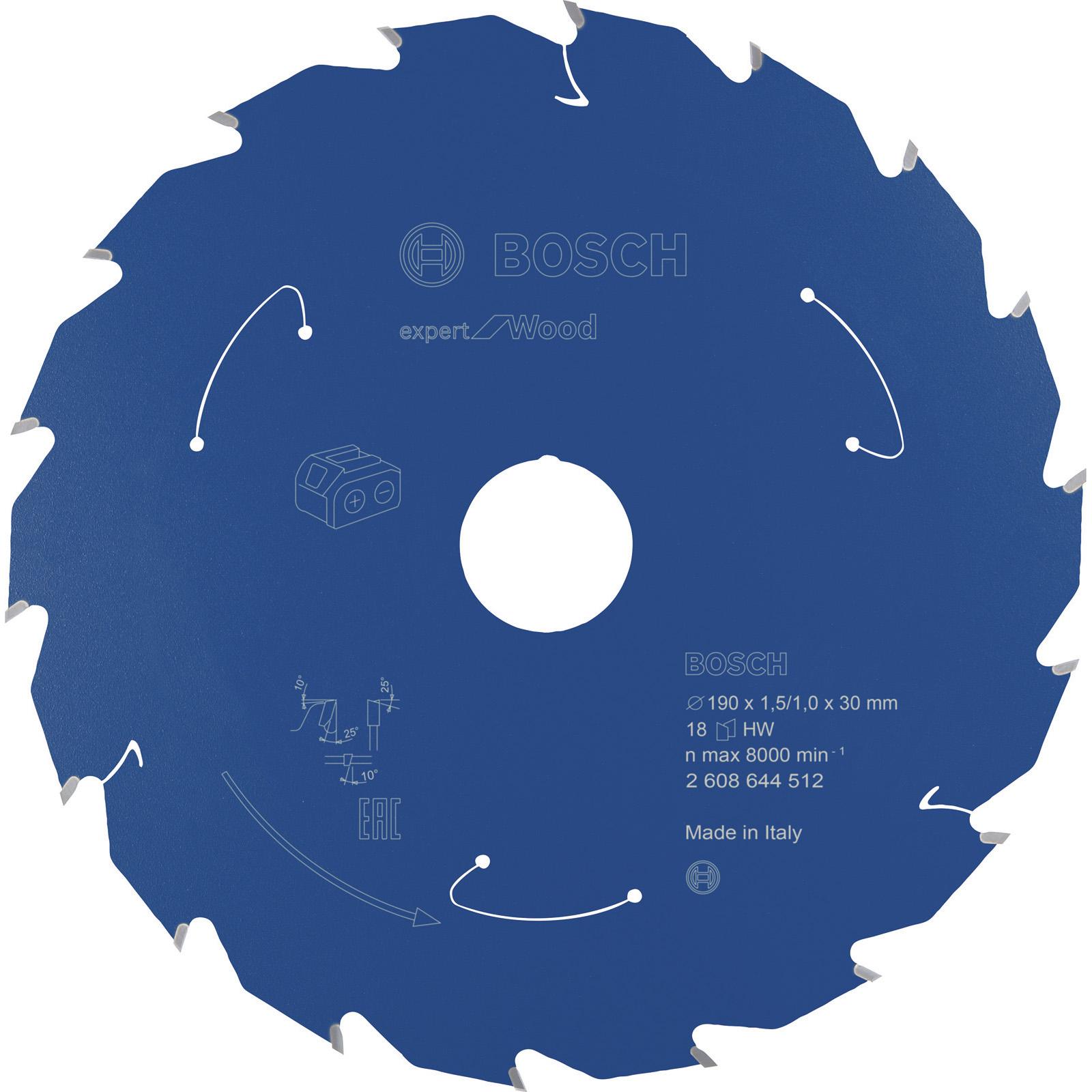 Bosch Professional Zubehör, Sägeblatt, Akku-Kreissägeblatt Expert for Wood, 190 x 1,5/1 x 30, 18 Zähne