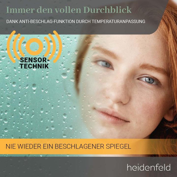 Produktbild Heidenfeld Infrarot Spiegelheizung Infrarotheizung Wetteranzeige Wifi LED Licht (250 Watt) (250 W)