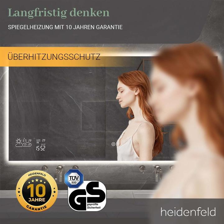 Produktbild Heidenfeld Infrarot Spiegelheizung Infrarotheizung Wetteranzeige Wifi LED Licht (250 Watt) (250 W)