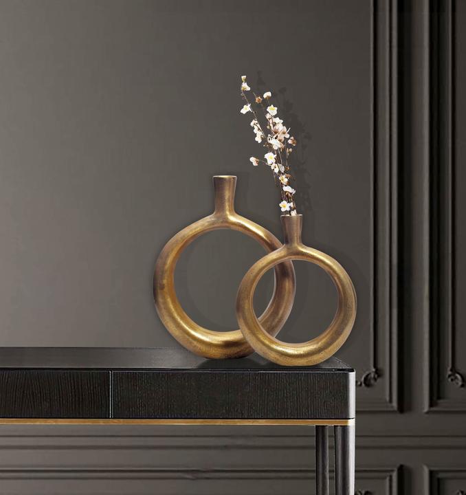 Produktbild FineBuy Vase 2er Set Blumenvase Aluminium Donut Tischvase Modern Rund Wohndeko (2x)