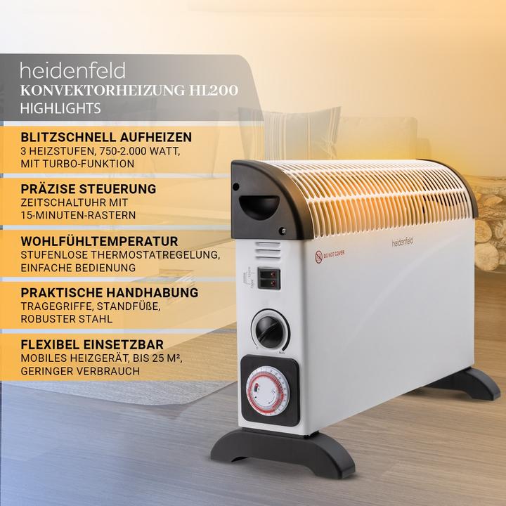 Image du produit Heidenfeld Chauffage par convecteur HL200 Chauffage électrique Convecteur Chauffage Radiateur (Avec Turbo) (2000 W)