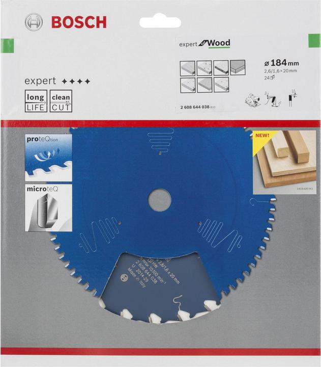Produktbild Bosch Professional Zubehör Kreissägeblatt Expert for Wood, 184 x 20 x 2,6 mm, 24