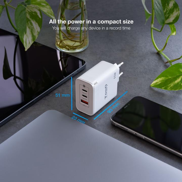 Immagine prodotto Tooq Technology TQWC-GANQC2PD65WT Caricatore per dispositivi mobili bianco per interni (65 W)