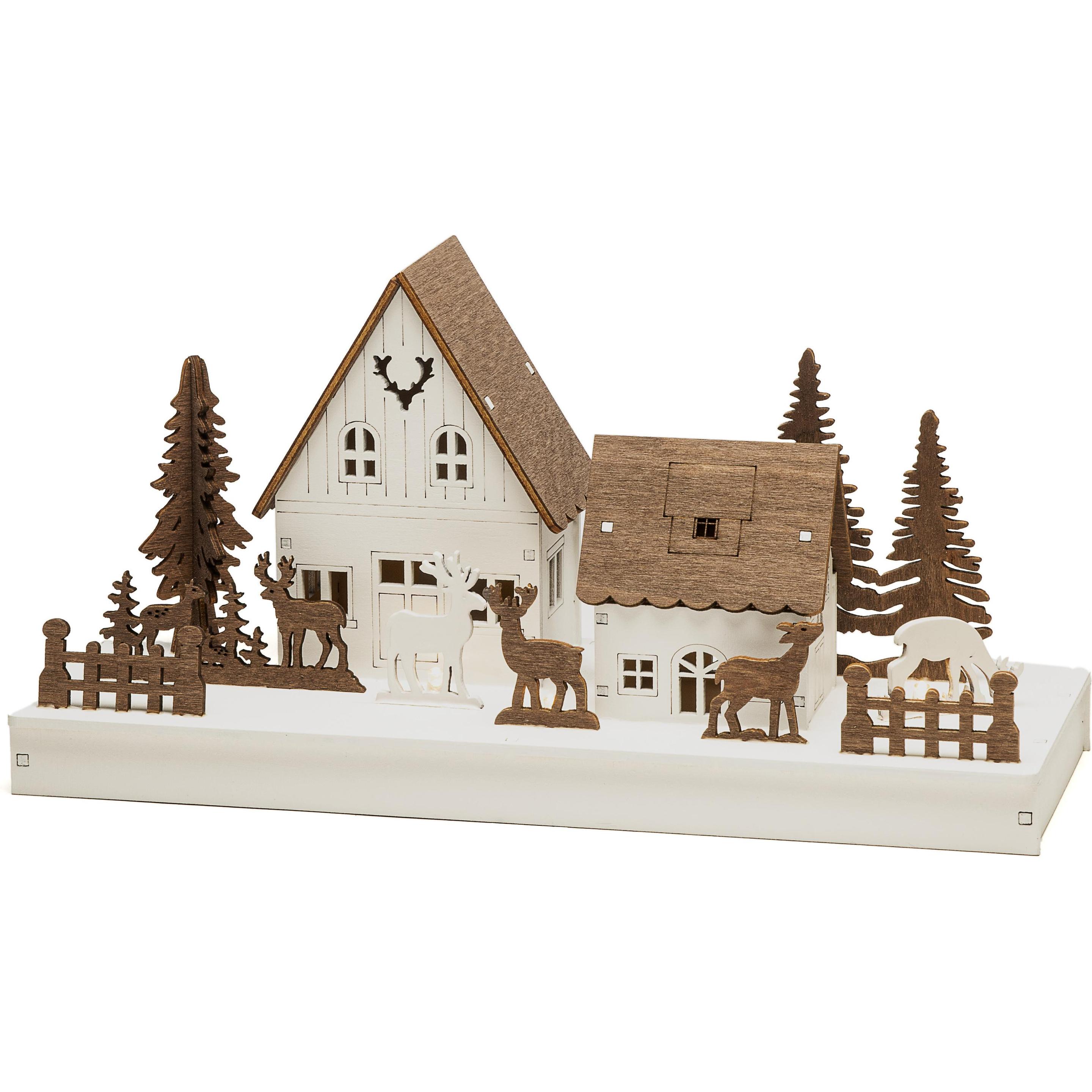 Konstsmide, Weihnachtsbeleuchtung, LED-Dekoration Waldhäuser mit Rentieren 28 x 14 cm