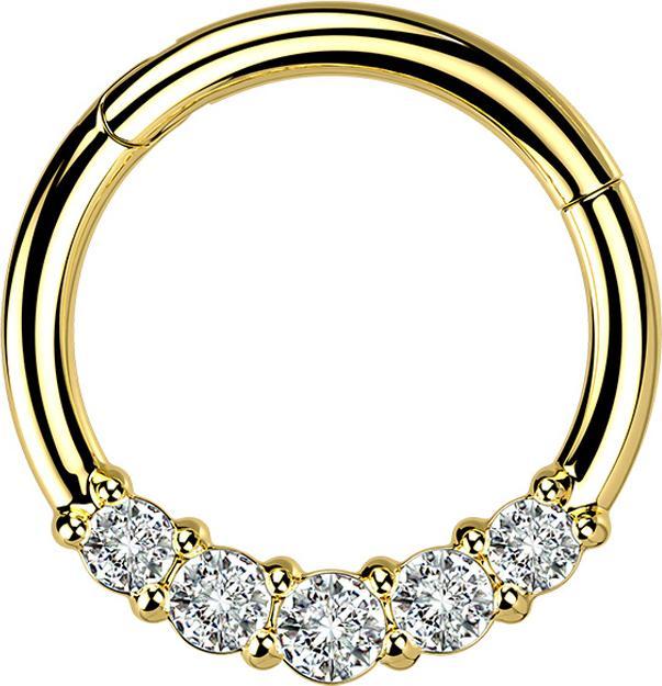 Actual product image Star Piercing Micro segment ring hinged gold plated five crystals silver (without brass, Surgical steel 316L)
