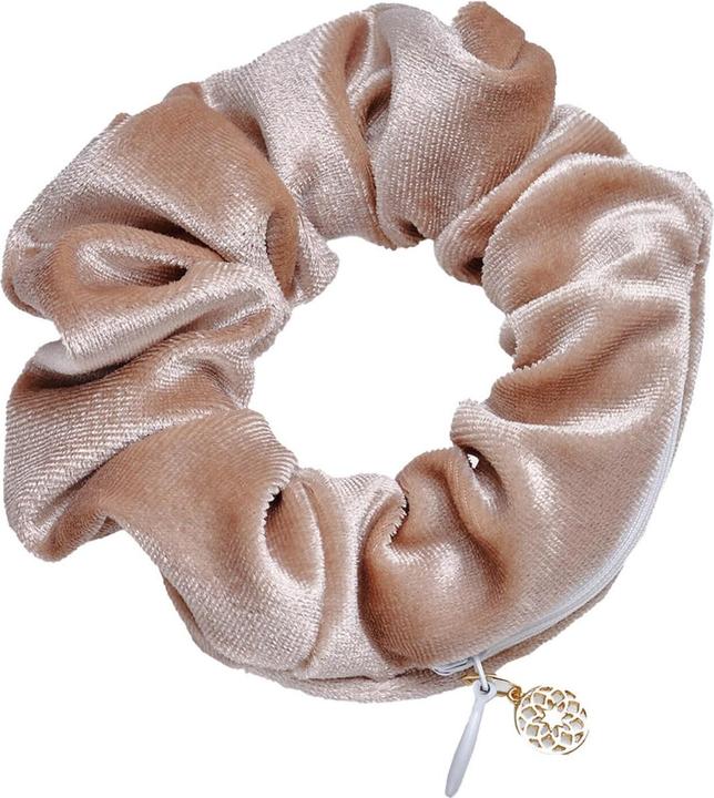 Actual product image Trisa Body Mind and Soul Scrunchie Yoga Velvet Zipper Beige (Hair tie)