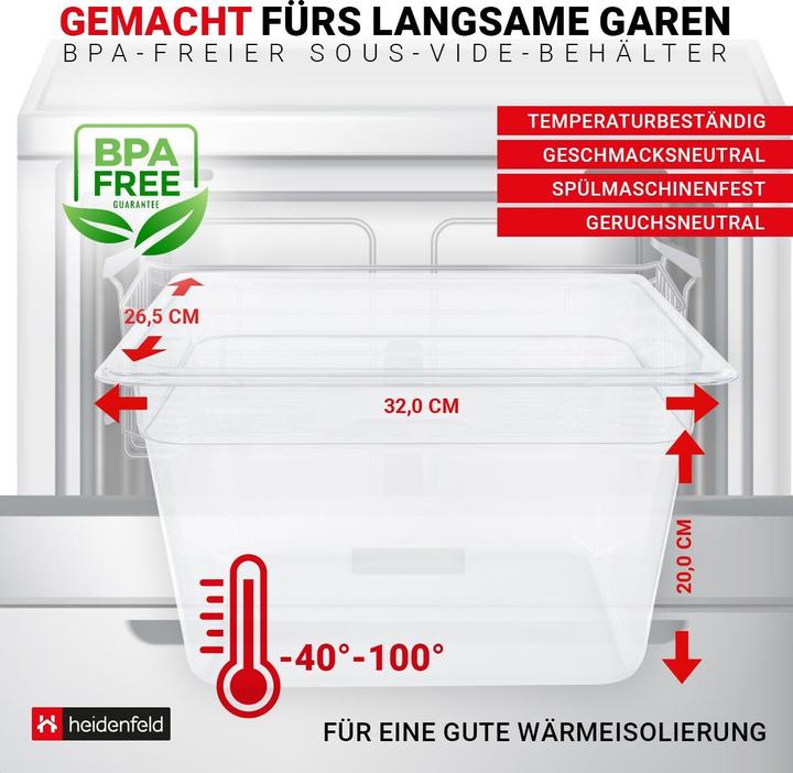 Image du produit Heidenfeld Cuve sous vide SVB11 Cuve sous vide 11 litres Bain-marie Container