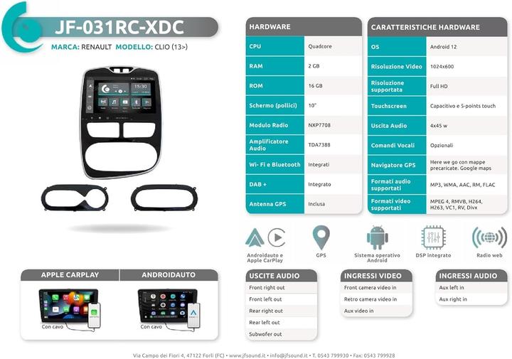 Immagine prodotto JFSound Renault Clio Android GPS Bluetooth WiFi USB DAB+ Touchscreen Carplay AndroidAuto