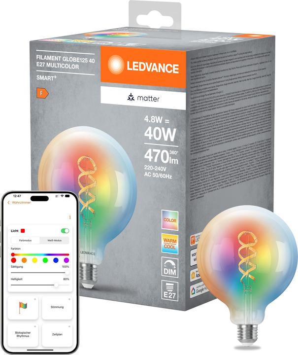 Immagine prodotto Ledvance SMART+ MATTER FILAMENT GLOBE MULTICOLOR 4.8W 827...865 Multicolore E27 (E27, 470 lm, 1 x)