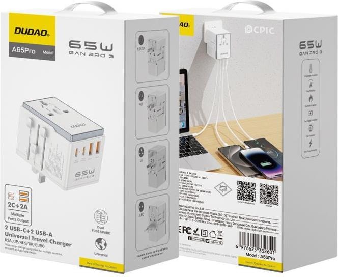 Produktbild Dudao A65Pro Universal Travel Adapter White