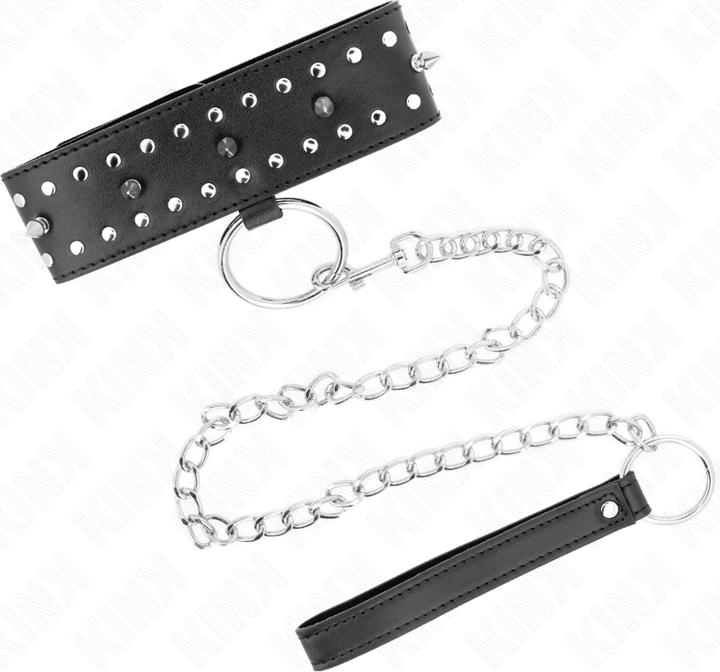 Produktbild Kink Halskette Mit Leine 65 cm Mit Silbernen Nieten Modell 1 Verstellbar 36-43 cm X 5 cm
