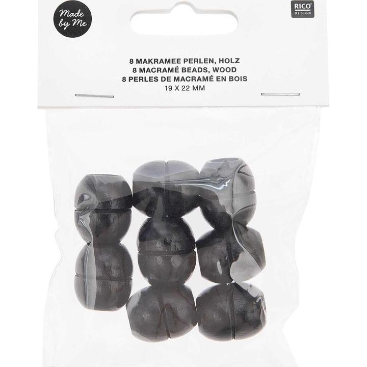 Actual product image Rico Design Wooden beads macramé black, 8 pieces