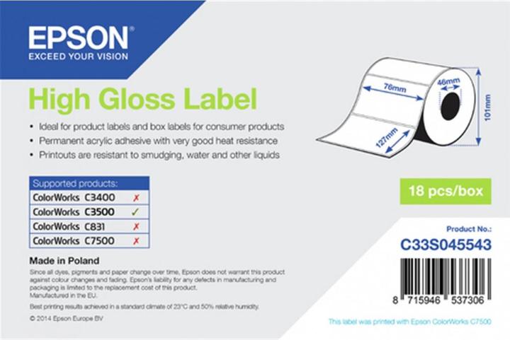 Actual product image Epson High Gloss Label 127 mmx 76 mm