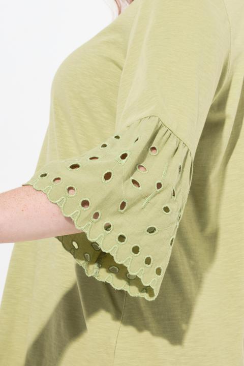 Image du produit Ulla Popken T-shirt, manches à volants en dentelle, col en V, coton bio (46, 48)