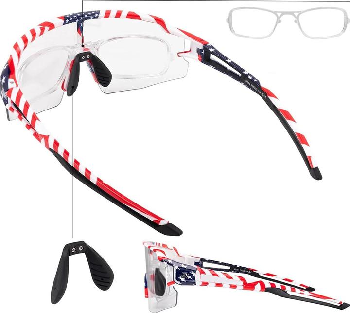 Produktbild Rockbros Cycling Glasses Photochromic with UV Protection and Corrective Insert 14120008002 - USA Pat (Weiss mit US-Flaggen-Motiv)