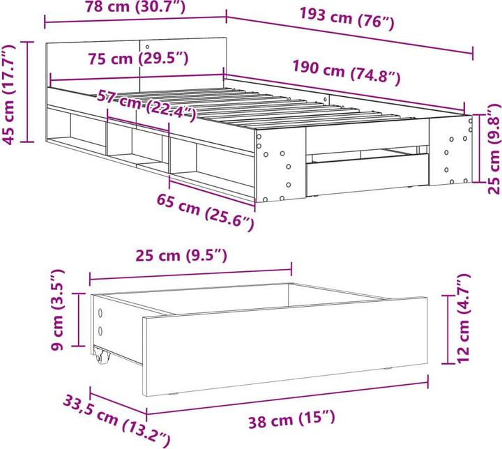 Image du produit vidaXL Bettgestell (75 x 190 cm)