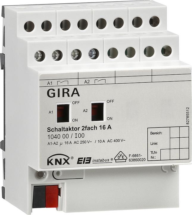 Produktbild Gira Schaltaktor 2-fach 16A 104000 KNX/EIB REG (Schaltaktor)