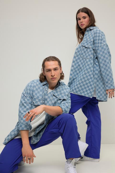 Immagine prodotto Studio Untold Camicia di jeans unisex dal taglio oversize con design a scacchi e maniche lunghe (L)