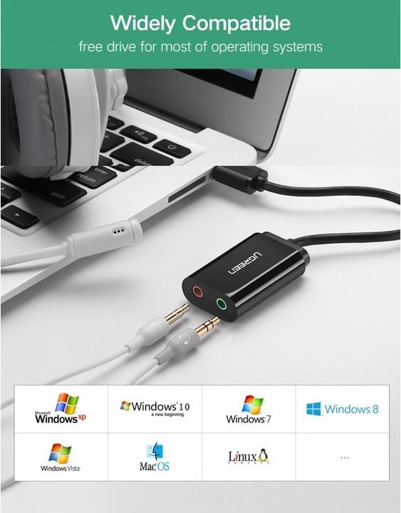 Image du produit Ugreen Carte son externe USB pour casques, haut-parleurs, écouteurs (USB)