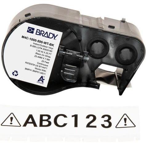 Thumbnail - Brady, Etiketten, M4C-1000-595-WT-BK, Vinyl, Schwarz auf weiss, 25.40 mm x 7.62 m, permanent, Endlos