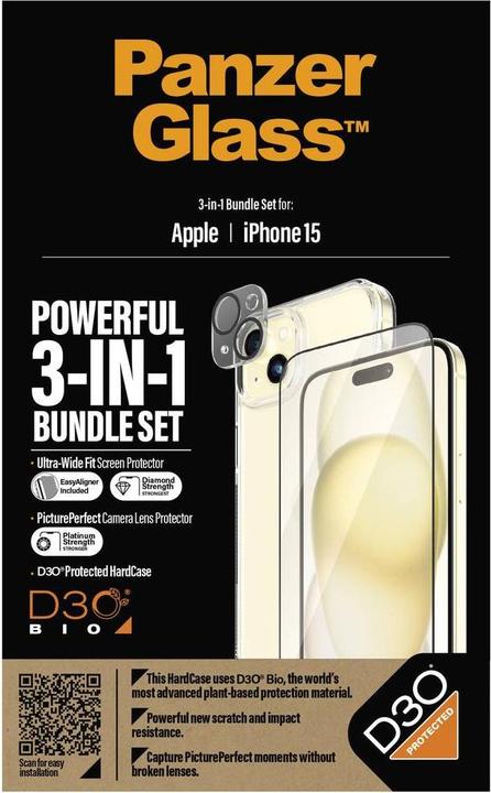 Immagine prodotto PanzerGlass Pacchetto 3 in 1 (1 pz., Apple iPhone 15)