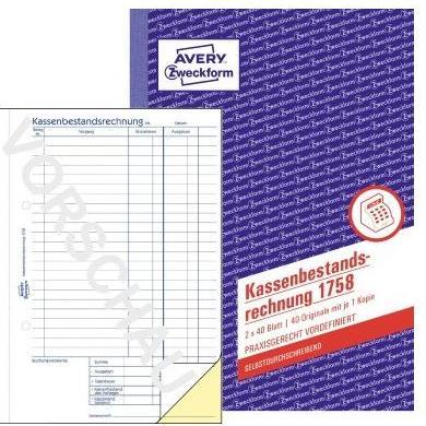 Produktbild Avery Kassenbestandsrechnung (40 x)