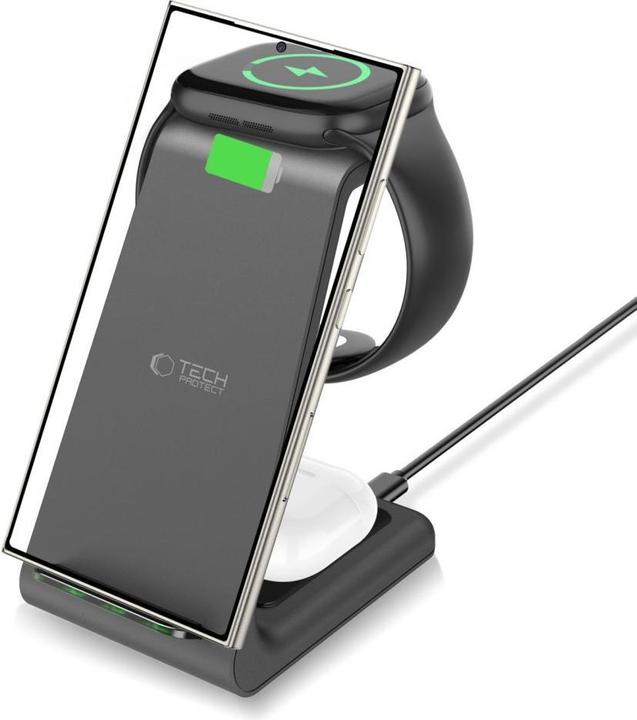 Actual product image Tech-Protect Dock station QI15W-A36 3IN1 WIRELESS CHARGER FOR ANDROID Black (35 W)