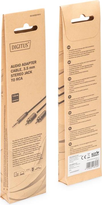 Actual product image Digitus Audio adapter cable, 3.5mm jack to cinch (1.80 m, 3.5mm jack (AUX))